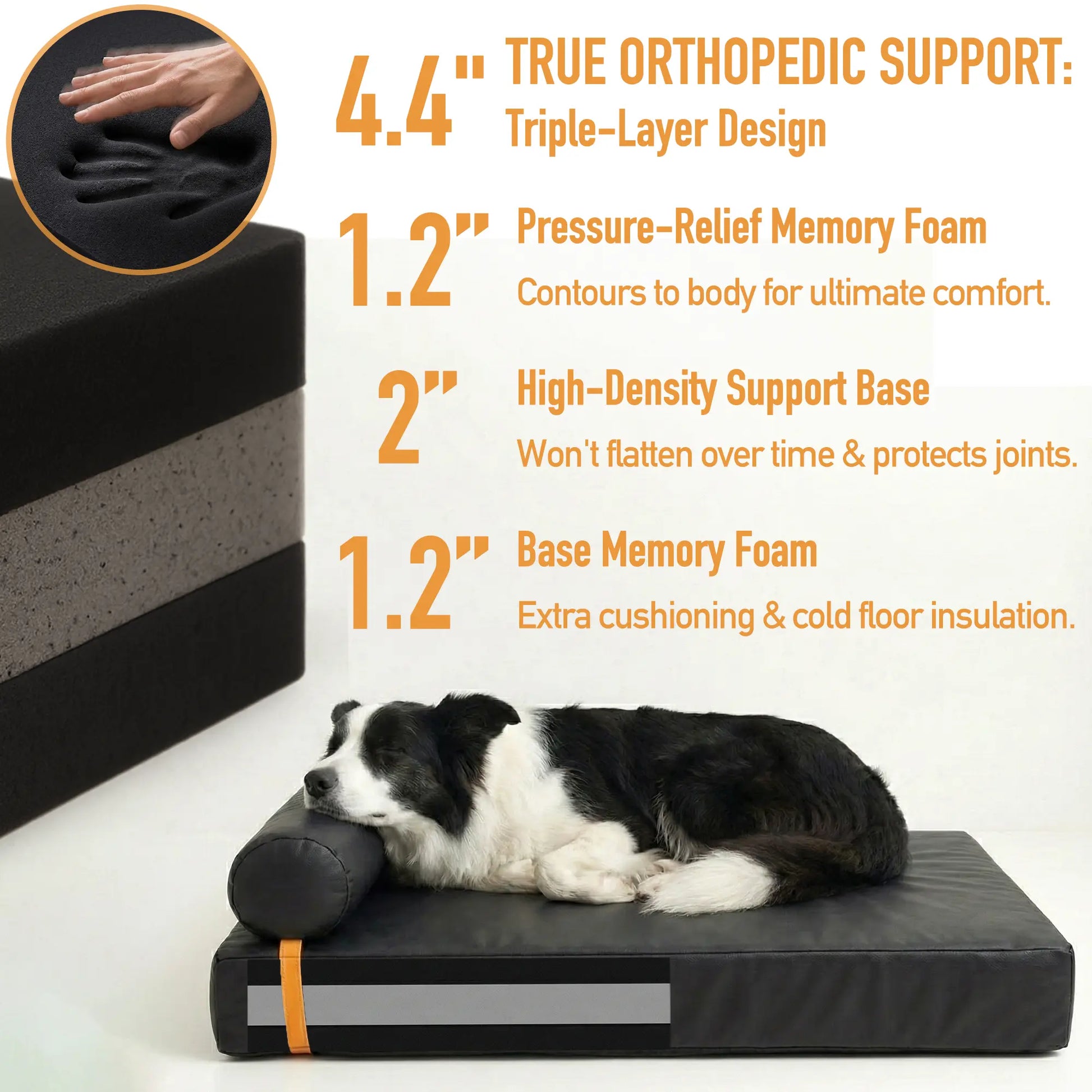 Orthopedic 3-In-1 Dog Bed Bundle with Waterproof Leather, Corduroy, and Holiday Plaid Covers | Thick Memory Foam Support (36" x 24")
