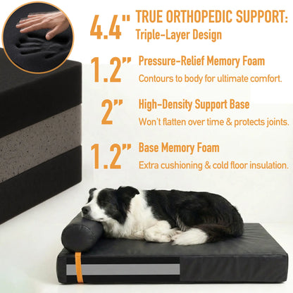 Orthopedic 3-In-1 Dog Bed Bundle with Waterproof Leather, Corduroy, and Holiday Plaid Covers | Thick Memory Foam Support (36" x 24")