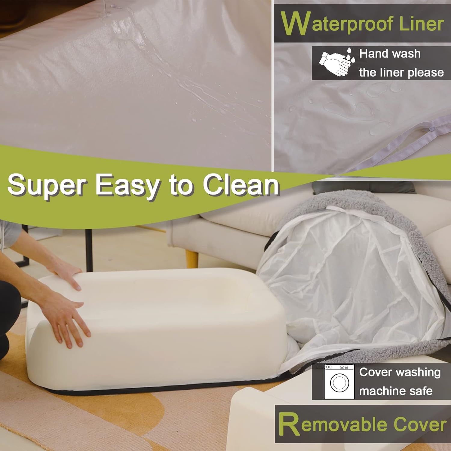 Size Adjustable Orthopedic Dog Bed with CertiPUR-US Foam, Waterproof Removable Cover, and Three Side Bolsters for Large, Medium, and Jumbo Dogs