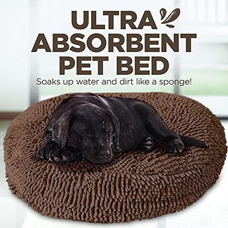 Super Snoozer Microfiber Chenille Round Dog Bed - Moisture-Wicking Comfort with Removable Washable Cover (Dark Chocolate, Extra-Large 42” x 42” x 7”)