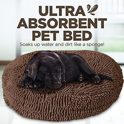 Super Snoozer Microfiber Chenille Round Dog Bed - Moisture-Wicking Comfort with Removable Washable Cover (Dark Chocolate, Extra-Large 42” x 42” x 7”)