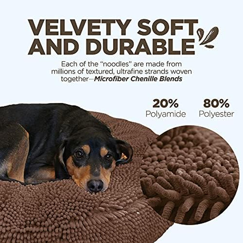 Super Snoozer Microfiber Chenille Round Dog Bed - Moisture-Wicking Comfort with Removable Washable Cover (Dark Chocolate, Extra-Large 42” x 42” x 7”)