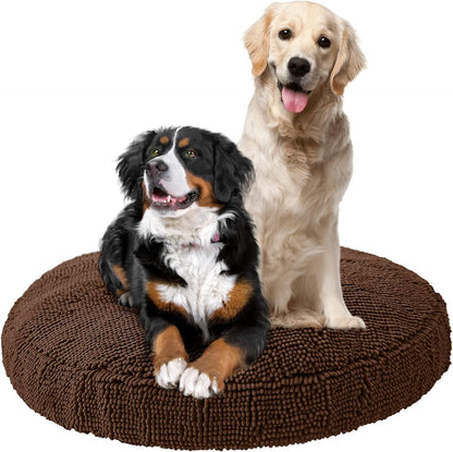 Super Snoozer Microfiber Chenille Round Dog Bed - Moisture-Wicking Comfort with Removable Washable Cover (Dark Chocolate, Extra-Large 42” x 42” x 7”)