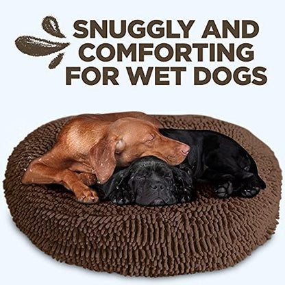 Super Snoozer Microfiber Chenille Round Dog Bed - Moisture-Wicking Comfort with Removable Washable Cover (Dark Chocolate, Extra-Large 42” x 42” x 7”)