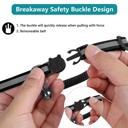 Breakaway Airtag Cat Collar - 2 Pack Reflective Kitten Strap with Airtag Case and Bell for Cats, Kittens, and Extra Small Dogs, Black