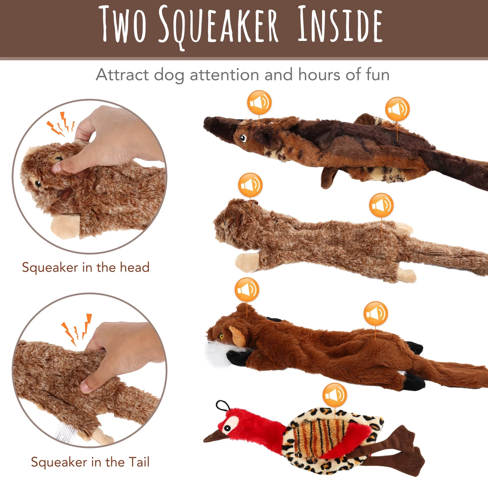Set of 5 Squeaky Dog Toys for Small to Medium Breeds, No Stuffing Design