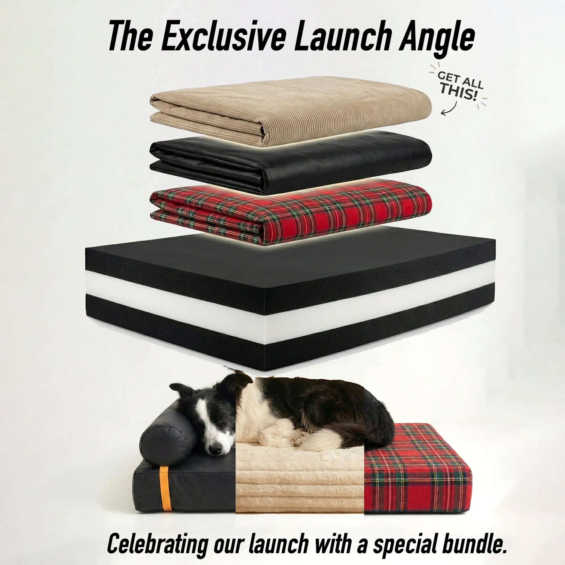 Orthopedic 3-In-1 Dog Bed Bundle with Waterproof Leather, Corduroy, and Holiday Plaid Covers | Thick Memory Foam Support (36" x 24")