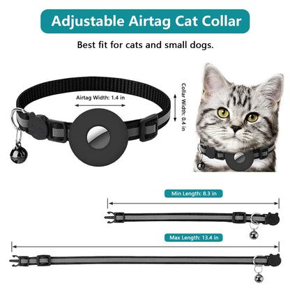 Breakaway Airtag Cat Collar - 2 Pack Reflective Kitten Strap with Airtag Case and Bell for Cats, Kittens, and Extra Small Dogs, Black