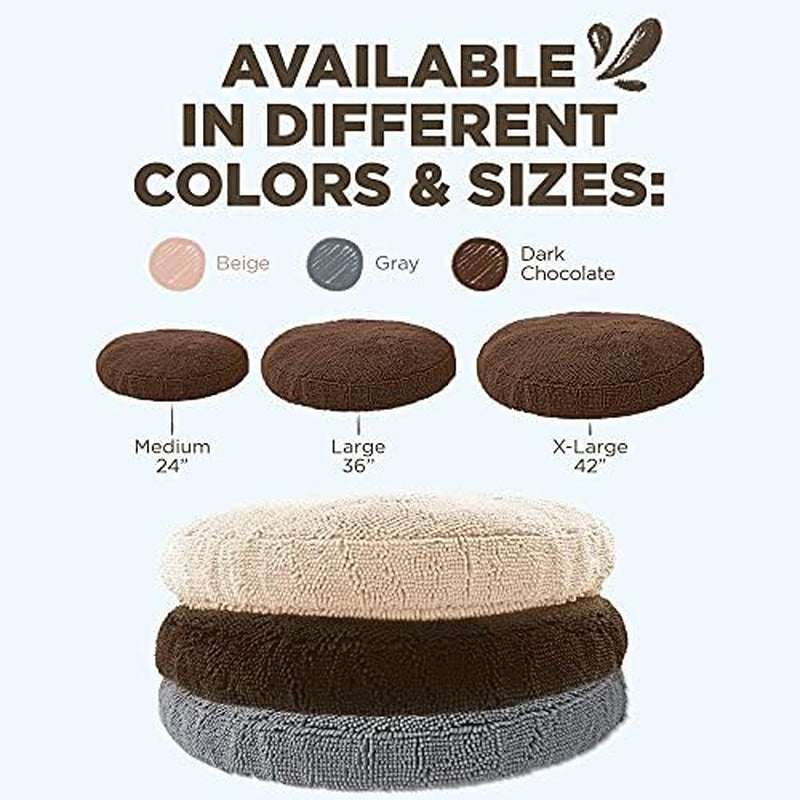 Super Snoozer Microfiber Chenille Round Dog Bed - Moisture-Wicking Comfort with Removable Washable Cover (Dark Chocolate, Extra-Large 42” x 42” x 7”)