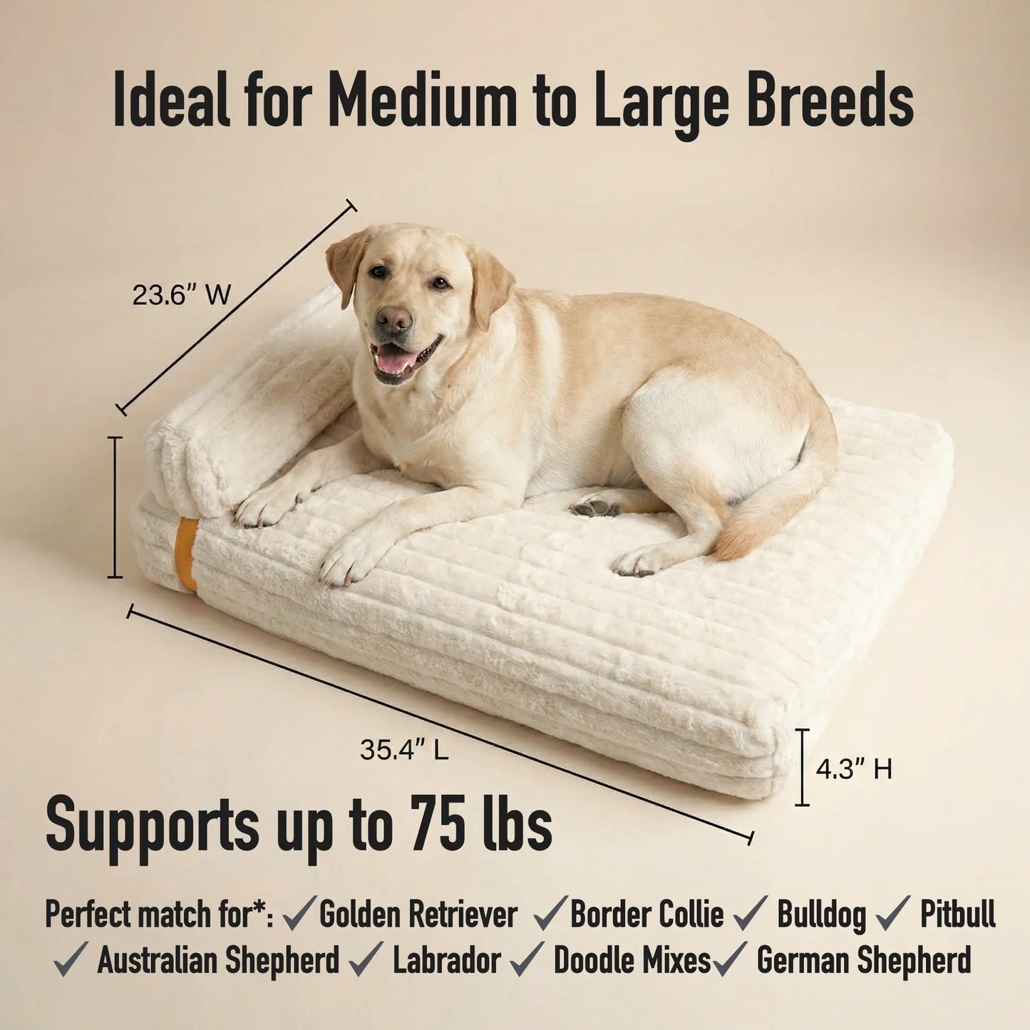 Orthopedic 3-In-1 Dog Bed Bundle with Waterproof Leather, Corduroy, and Holiday Plaid Covers | Thick Memory Foam Support (36" x 24")