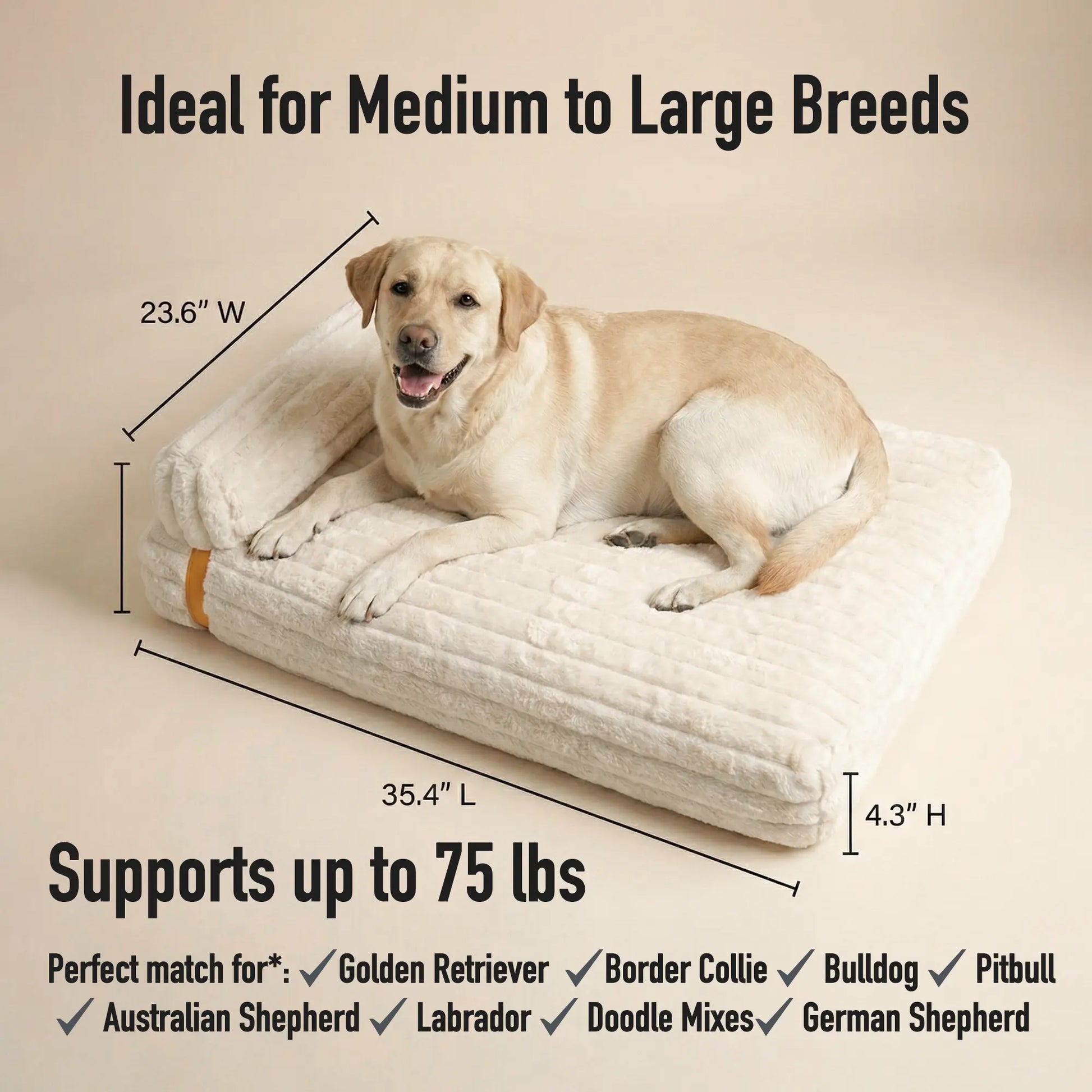 Orthopedic 3-In-1 Dog Bed Bundle with Waterproof Leather, Corduroy, and Holiday Plaid Covers | Thick Memory Foam Support (36" x 24")