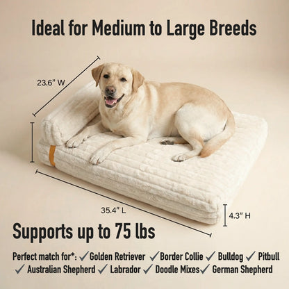 Orthopedic 3-In-1 Dog Bed Bundle with Waterproof Leather, Corduroy, and Holiday Plaid Covers | Thick Memory Foam Support (36" x 24")