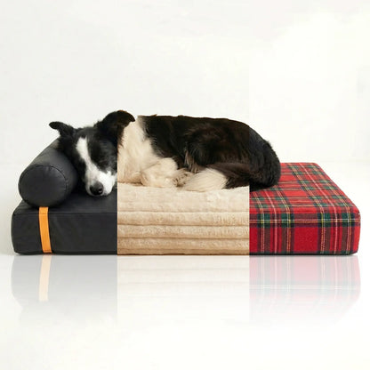 Orthopedic 3-In-1 Dog Bed Bundle with Waterproof Leather, Corduroy, and Holiday Plaid Covers | Thick Memory Foam Support (36" x 24")