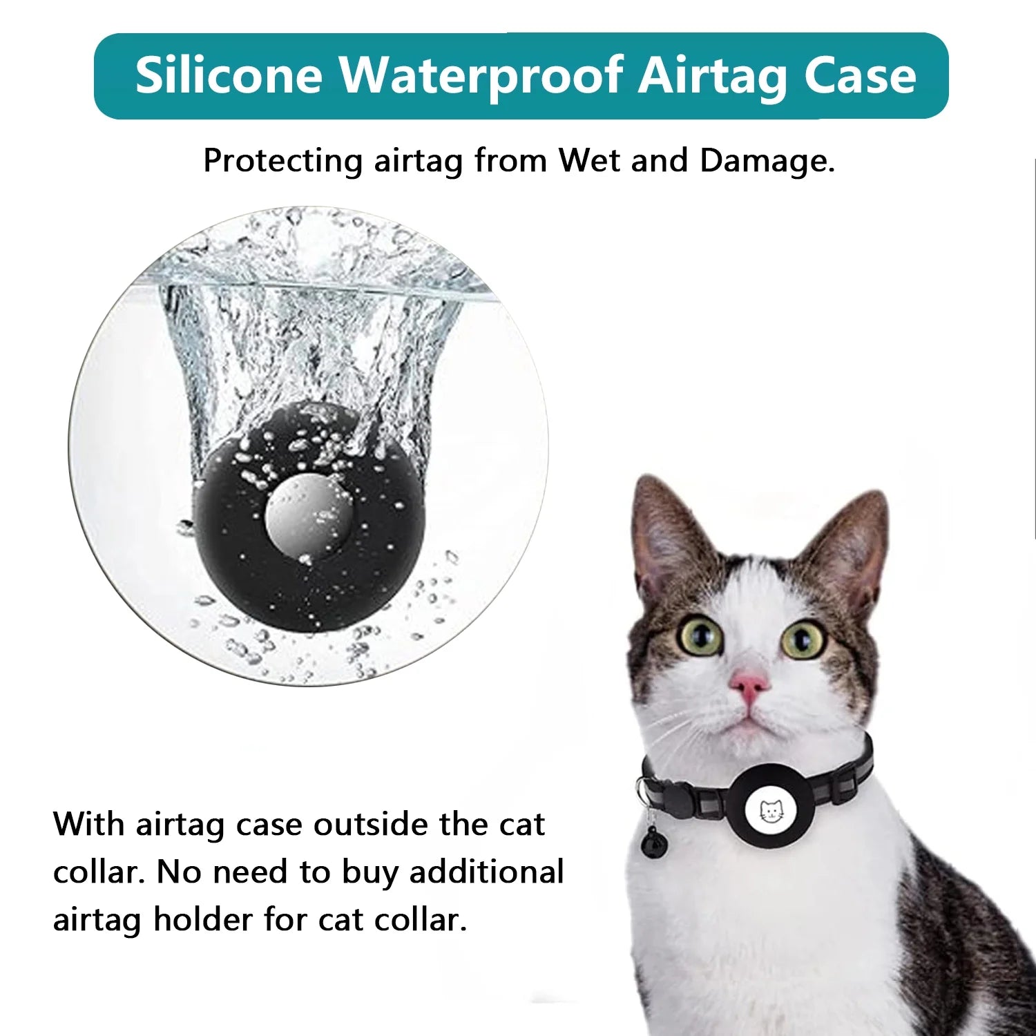 Breakaway Airtag Cat Collar - 2 Pack Reflective Kitten Strap with Airtag Case and Bell for Cats, Kittens, and Extra Small Dogs, Black